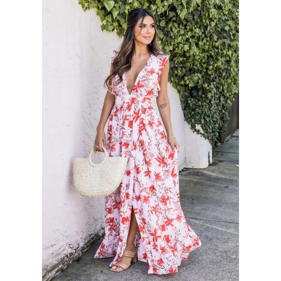 Pink Lily Pink and Red Floral Maxi Dress, Women's Size S - Picture 1 of 12